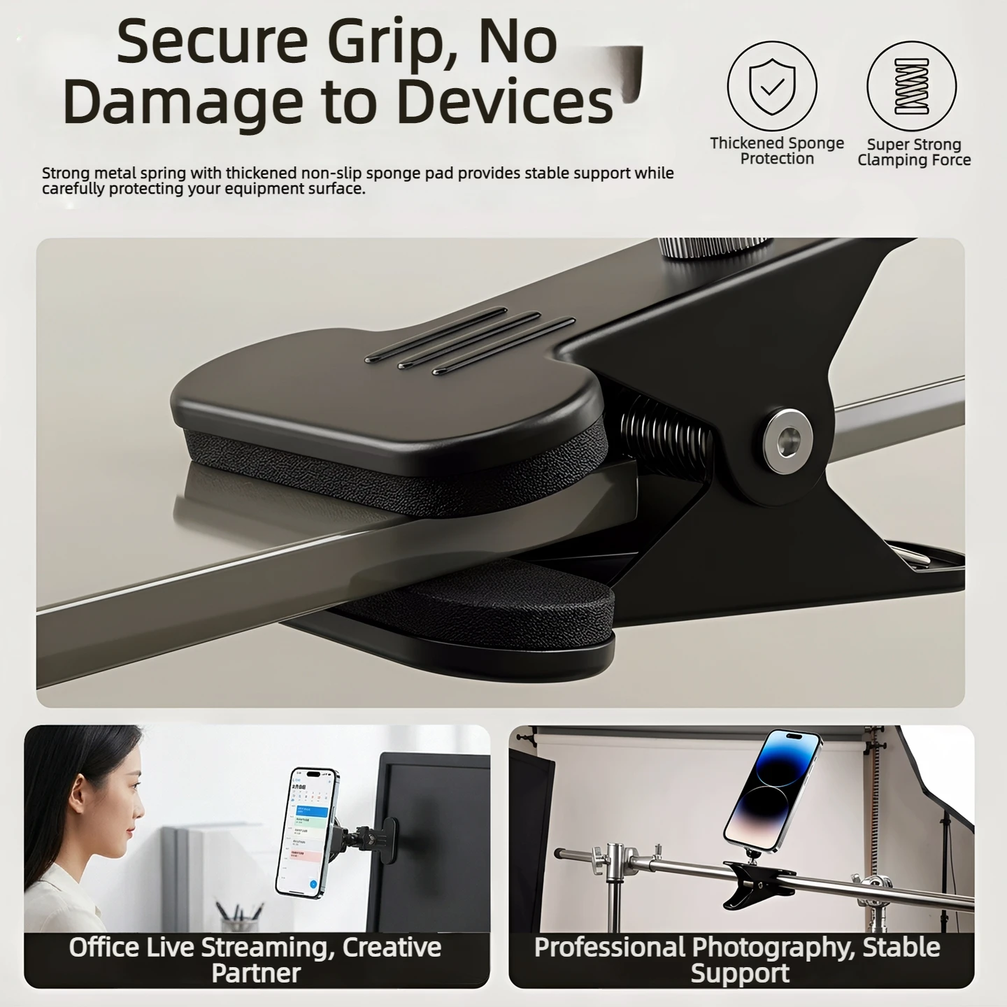 

Metal Phone & Tablet Holder with Heavy-Duty Clamp 360° Rotatable Foldable Stand Universal Lazy Bracket for Bed Desk Live Streami