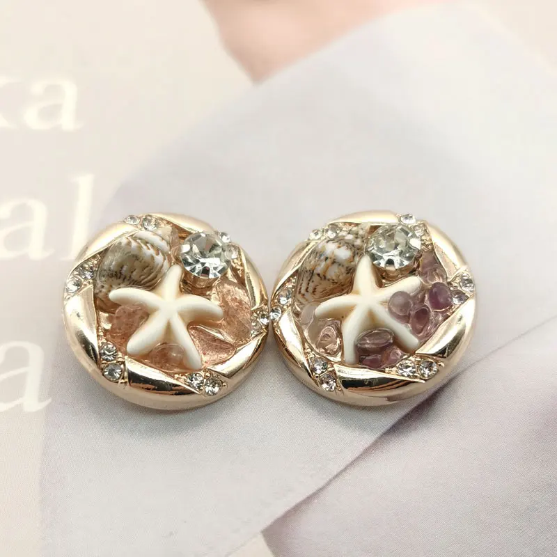 6 Stück 25mm Metallknöpfe für Kleidung Gold Luxus-Accessoires DIY Nähknöpfe Damenmantel Mode Strass-Verziert – Detail 1