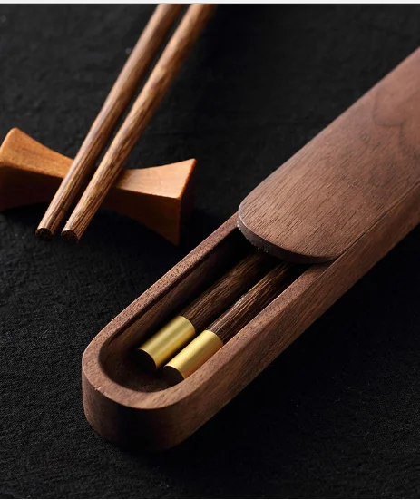 High quality Portable tableware Chestnut Sushi Japanese Tie line Chinese Set Handmade Wood Value Chopsticks food Natural Gift