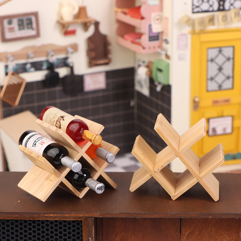 Dollhouse Accessories Miniature Wooden Wine Bottle Holder Mini Showcase Model Toy For Doll House Decoration