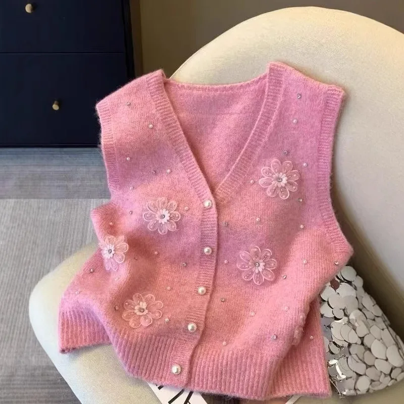 Short Knitted Vest Women's Loose Spring New Korean Casual All-match Sweater Cardigan Female Sleeveless Knitwear Waistcoat Tops