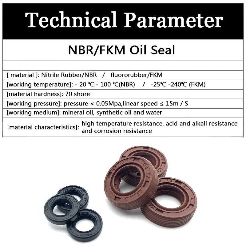 10pcs NBR/FKM Oil Seal TC-4/5/5.5/7*15/16/17/22/25*4/4.5/4.8mm Nitrile Rubber FKM Shaft Double Lip Black/Brown