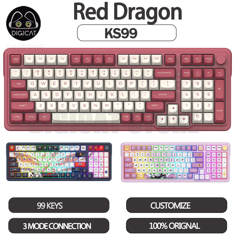 Red Dragon KS99 Mechanical Keyboard 3mode 2.4G/USB/Bluetooth Wireless Keyboard 98Key RGB Hot SwapCustomized Gamer Keyboard Gift