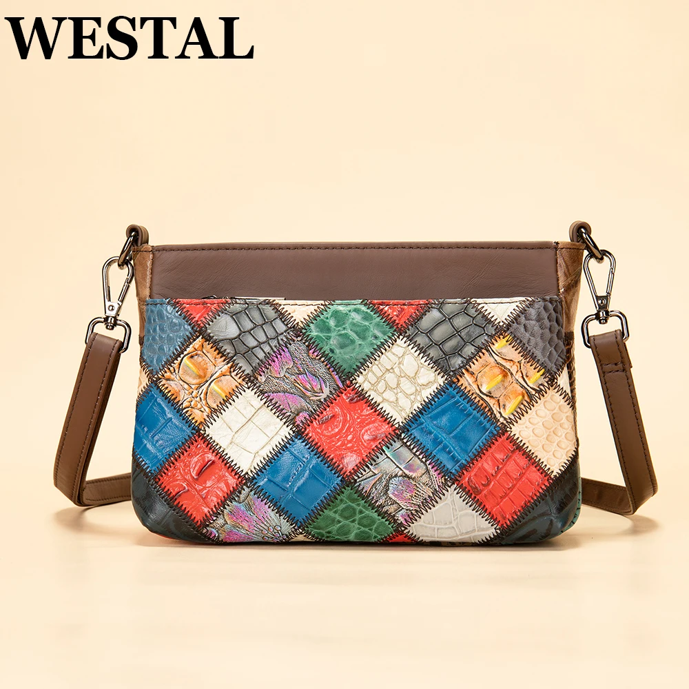 

WESTAL Genuine Leather Women's Shoulder Bags Female Messenger Crossbody Bags Leather Woman Desinger Patchwork Handbags Purse