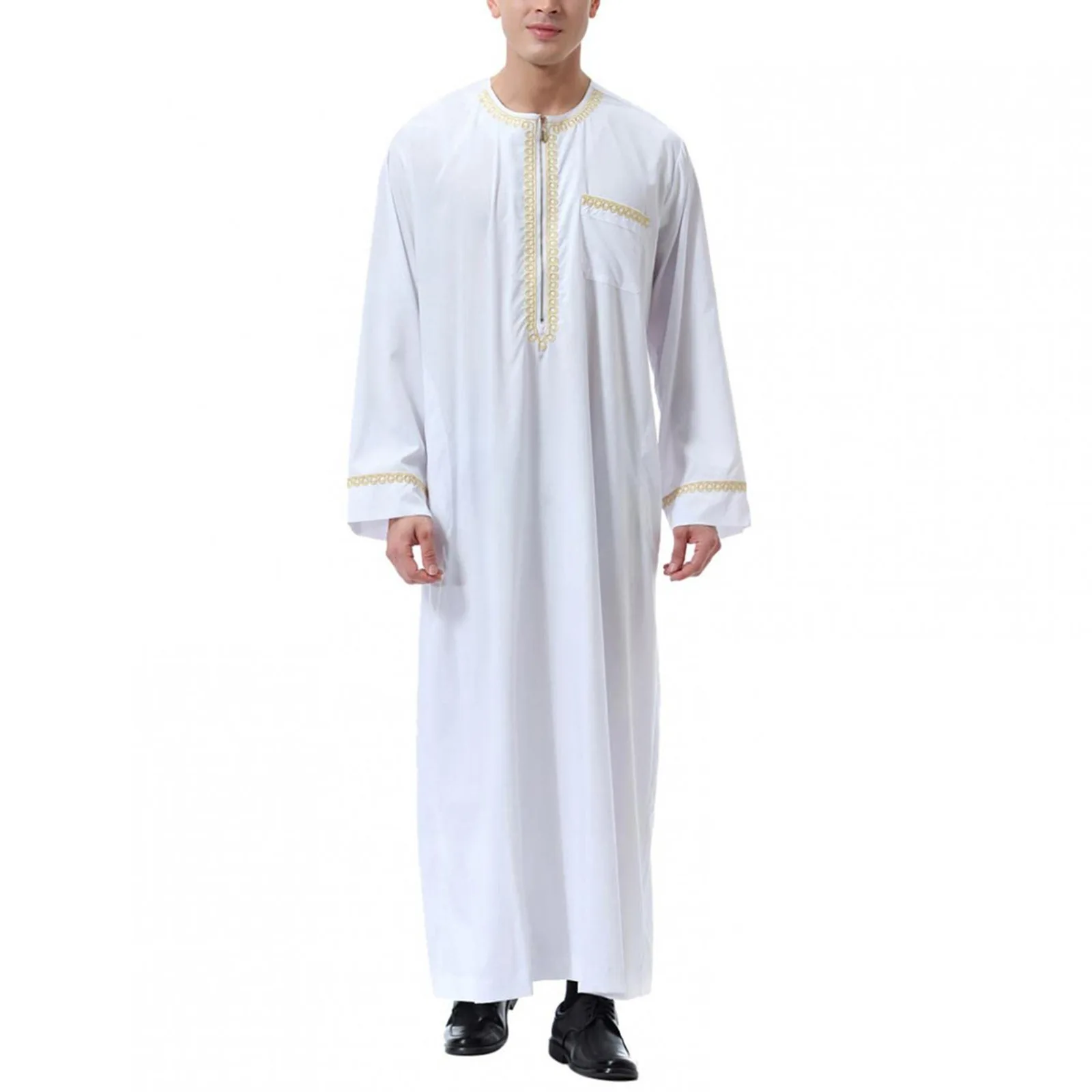 Nuovo abito arabo musulmano mediorientale da uomo girocollo abbigliamento Abaya Robe