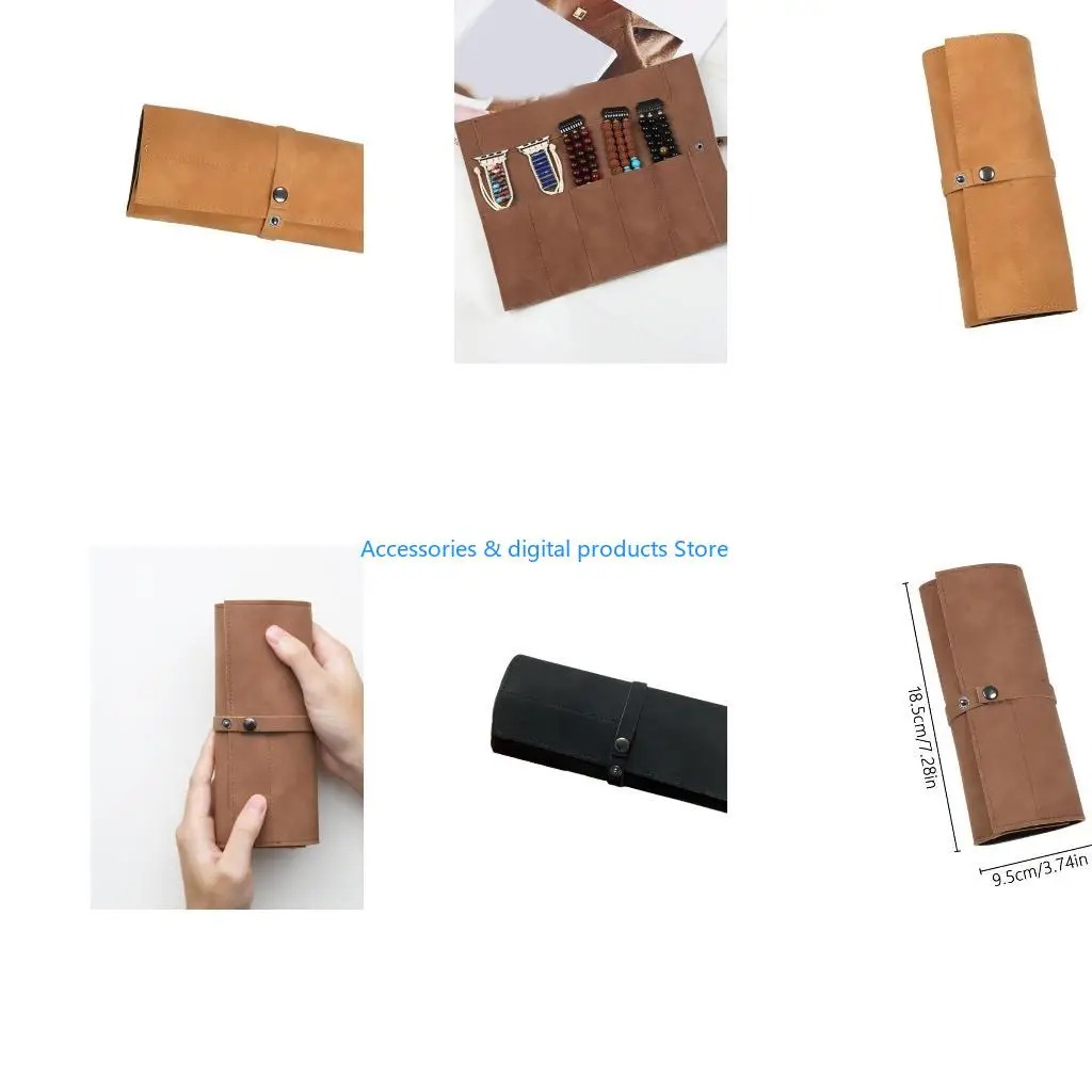 77JD Sophisticated Watch Band Storage Bag Carrying Case for Watches, Travel Case Watchband Organizers with Waxed Canvas Roll