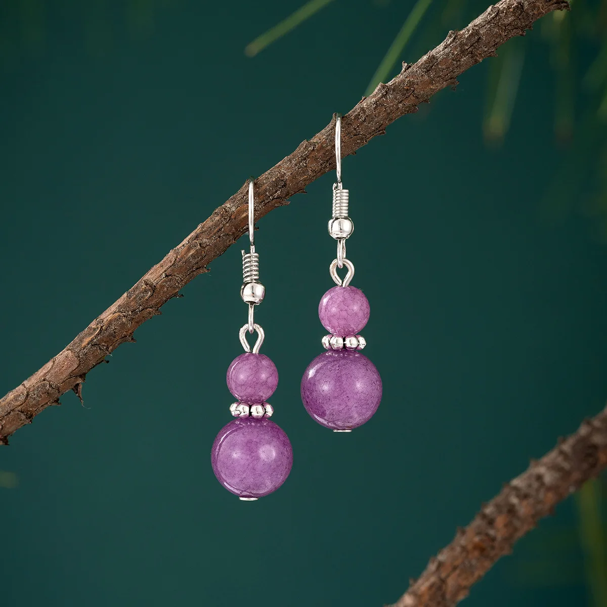 

SHXIS925 Silver Hypoallergenic Earrings, Vintage Gourd - Shaped Hooks, Ethnic - Style Colorful Gem Earrings