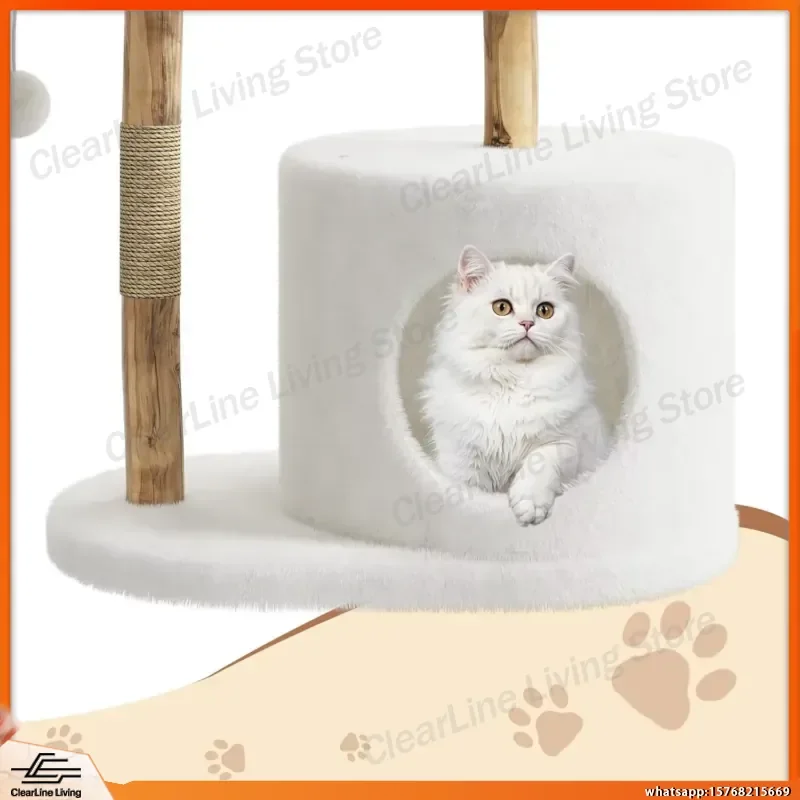 Multi-Level Cat Tree Tower with Cozy Bed Wicker Basket Condo Wooden Scratching Post Climbing Activity Center for Cats Indoor view 6