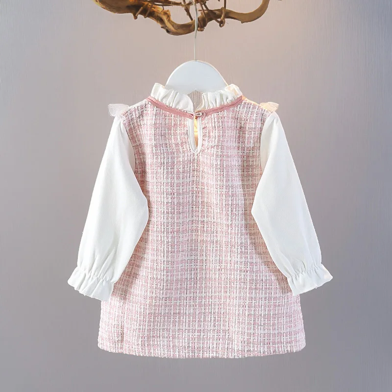 2025Children's Korean version dress 2024 new girls' spring autumn long sleeved bow round neck dress baby princess dress1-6Y