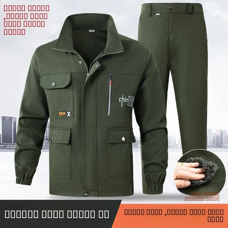 Thiened Pure Cotton Work orm Set for Men And Women Spring Autumn Wear Resistant Welding Anti-Heat Labor Protection Work...