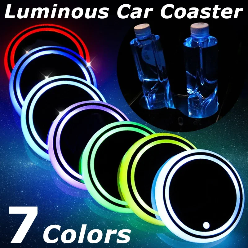 7 Colors LED Car Coaster Holder Luminous Colorful Auto Bottle Water Cup Bracket Pad Atmosphere Lamp Mat Car Accessories Interior