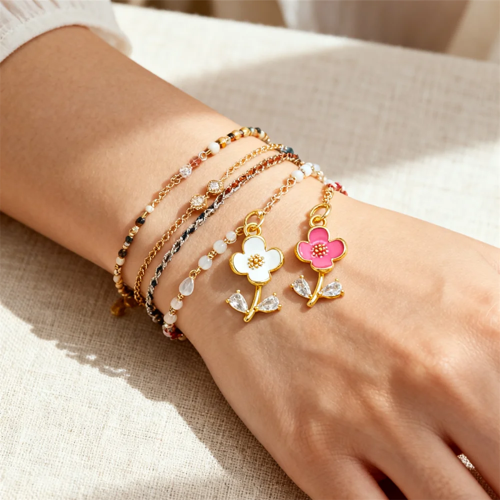 

4Pcs Pendants Sparkling Brass Enamel Flower Charms for DIY Jewelry Necklace Bracelet Elegant Floral Style Accessories Men Women