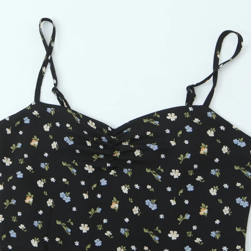 Bla Floral Print ter Dr Heart Collar Waist Cinch Midi Skirt Vintage Vaion Gown Women's Gentle Sle A-Line Dr