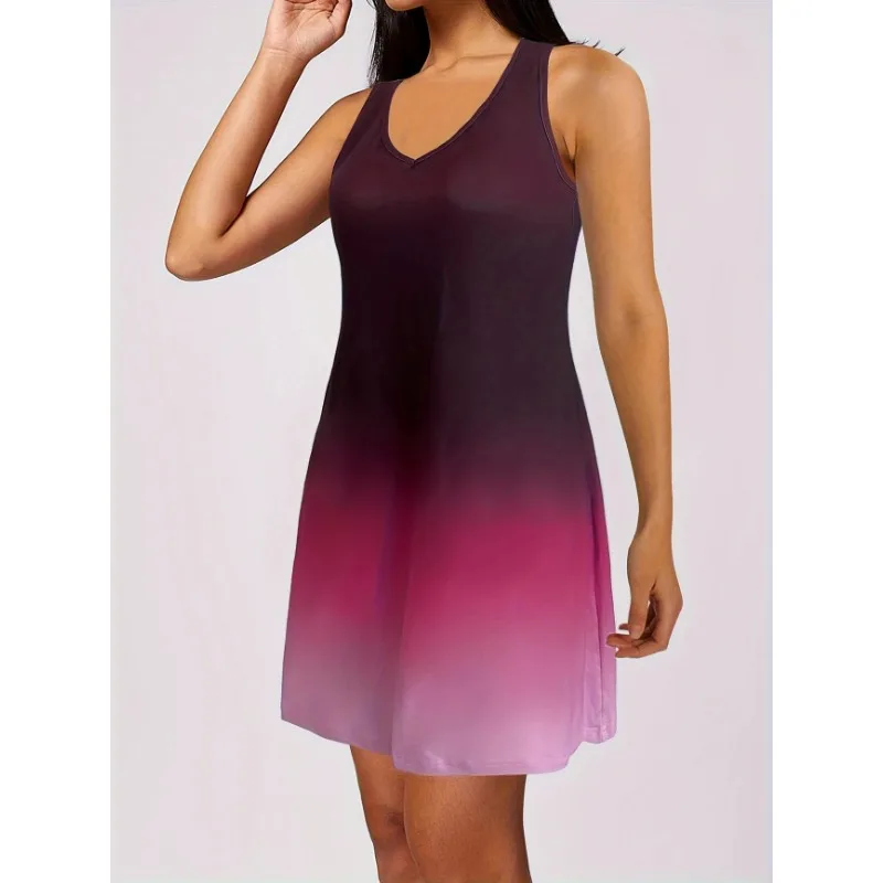 

Плюс размер 1XL-5XL, женское модное платье с градиентом и v-образным вырезом, женское повседневное удобное платье без рукавов