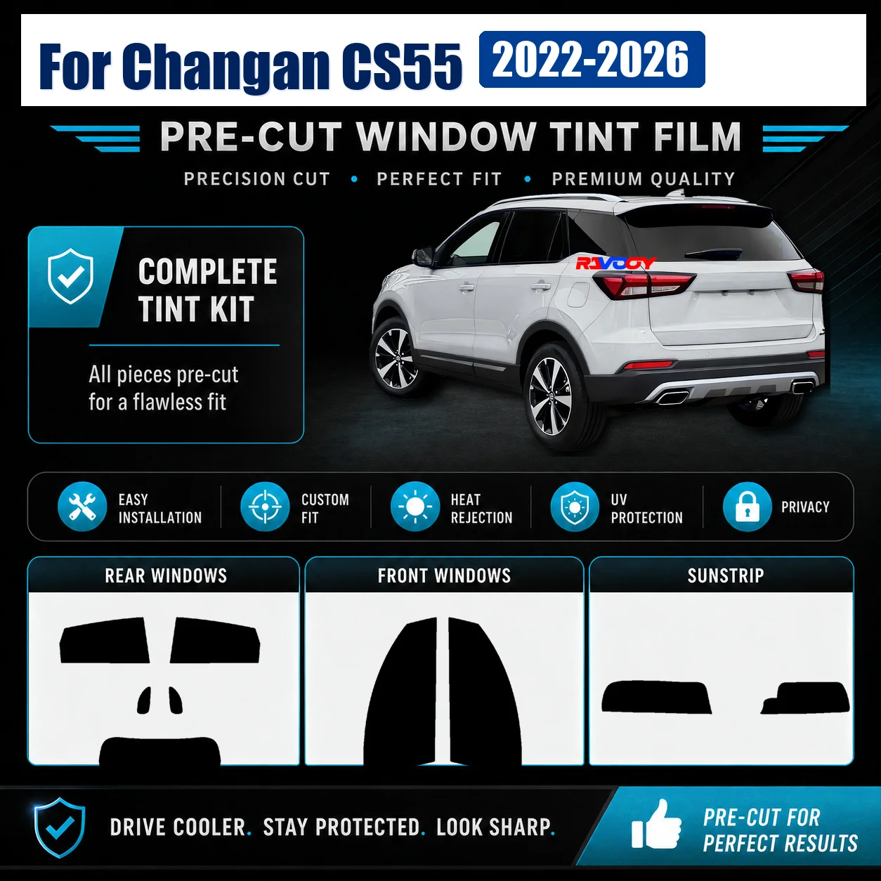 For Changan CS55 2022-2026 Tailored Complete Window Tint Film Heat & UV Blocking