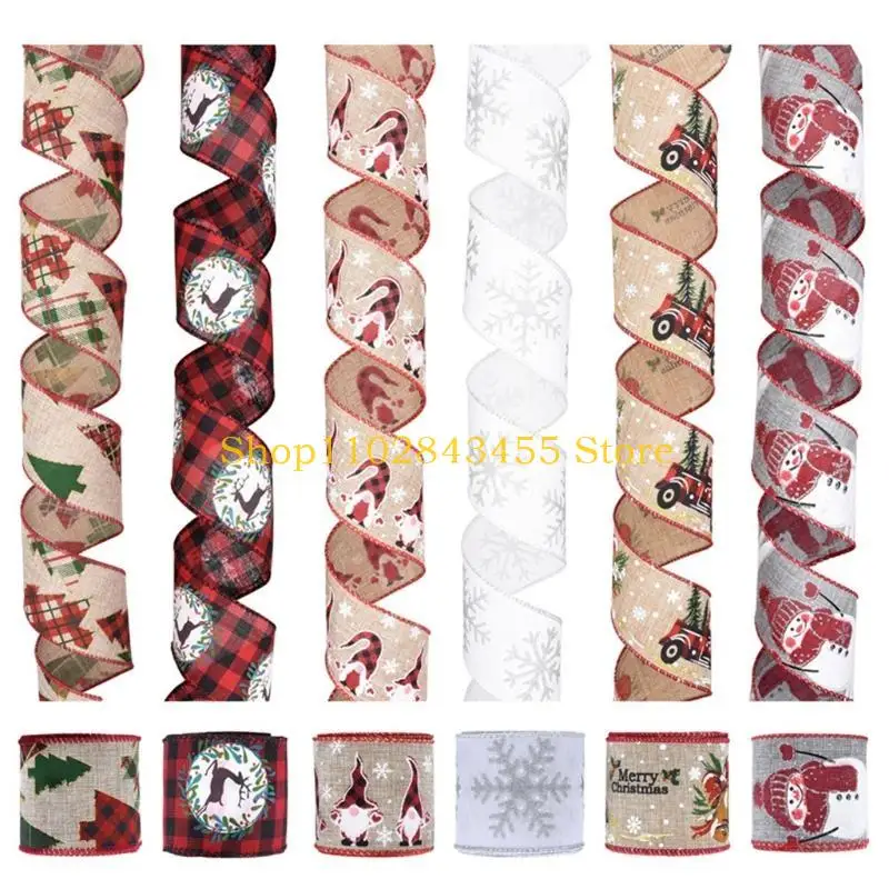 

49MC Christmas Ribbon Printed Burlap Ribbons for Gift Wrapping Hair Bows DIY Decors