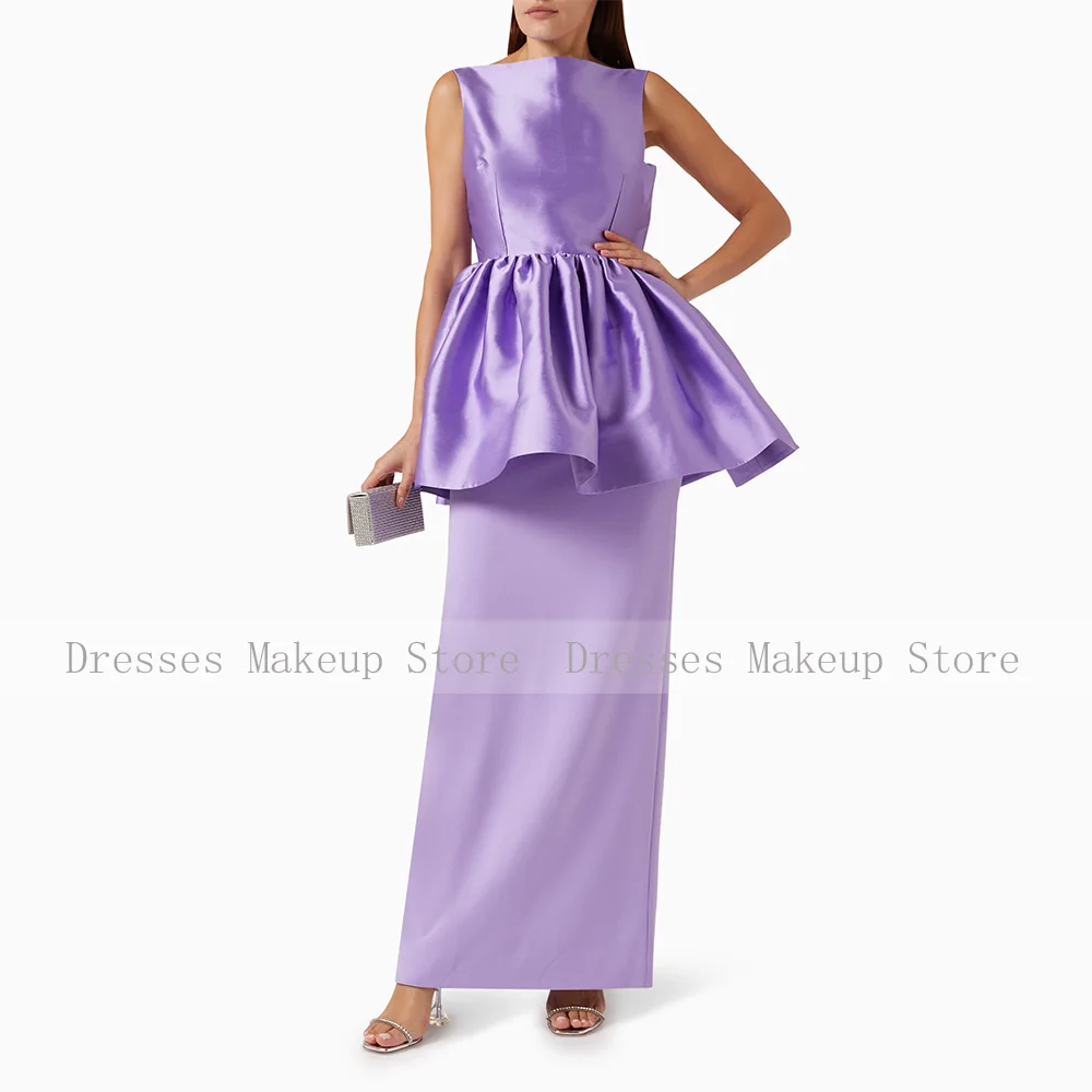 Lavender Evening Dresses Column Boat Neck Ruffle Elegant Wedding Guest Gowns Maxi Sleeveless Formal Party Dress for Woman 2024