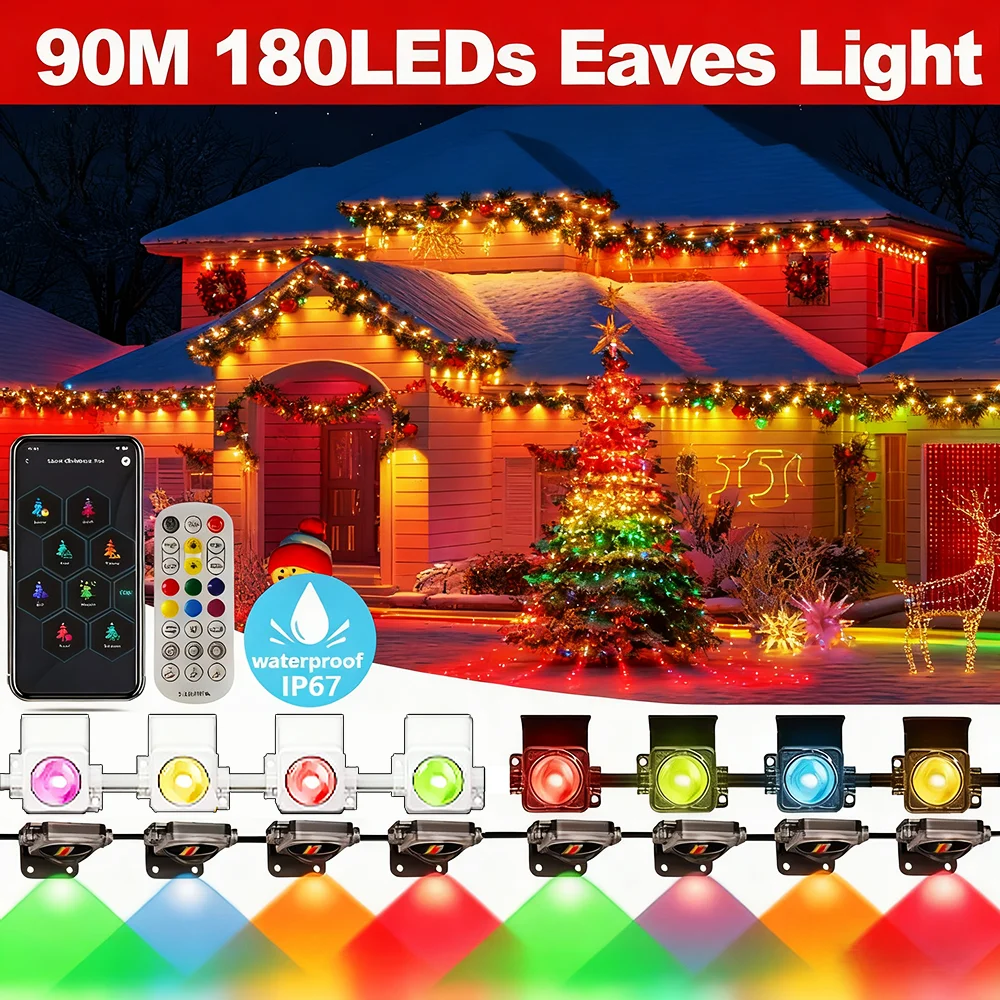 60 متر الذكية RGB Eave أضواء التطبيق والعن بعد IP67 الدائم في الهواء الطلق LED سلسلة أضواء المنزل السنة الجديدة عيد الميلاد عيد ميلاد لتقوم بها بنفسك الإضاءة #4