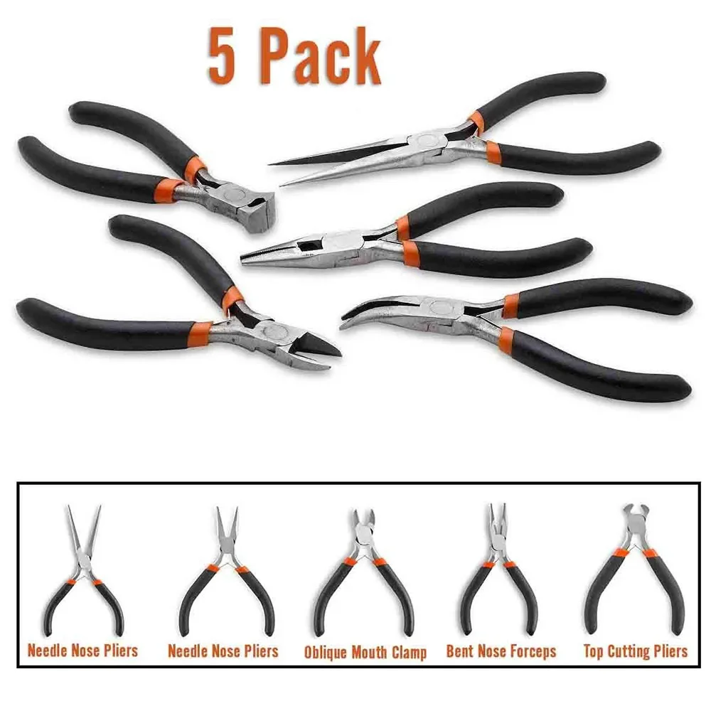 5 Piece 4.5inch Mini Electronic Pliers Diagonal Side Cutting Pliers Cable Wire Cutter Repair Precision Pliers Set