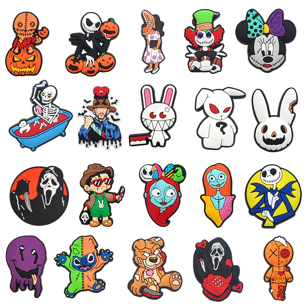 

10-25pcs Halloween Skeleton Man Cartoon Shoe Charms PVC DIY Shoes Decoration Sandal shoe Accessories Buckle for Kids Gifts