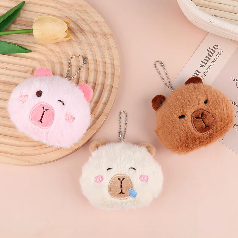 Squeaking Capibara Plush Toy Keychain Cartoon Capybara Soft Stuffed Doll Pendant Car Key Ring Backpack Bag Decor Kid Gift