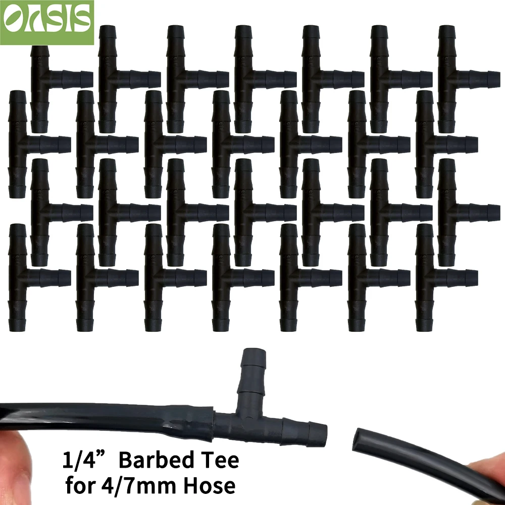 OASIS-manguera de riego con gotero de plástico, Conector de 1/4 pulgadas, herramientas de riego al aire libre para manguera de 4mm/7mm, 20-50 piezas