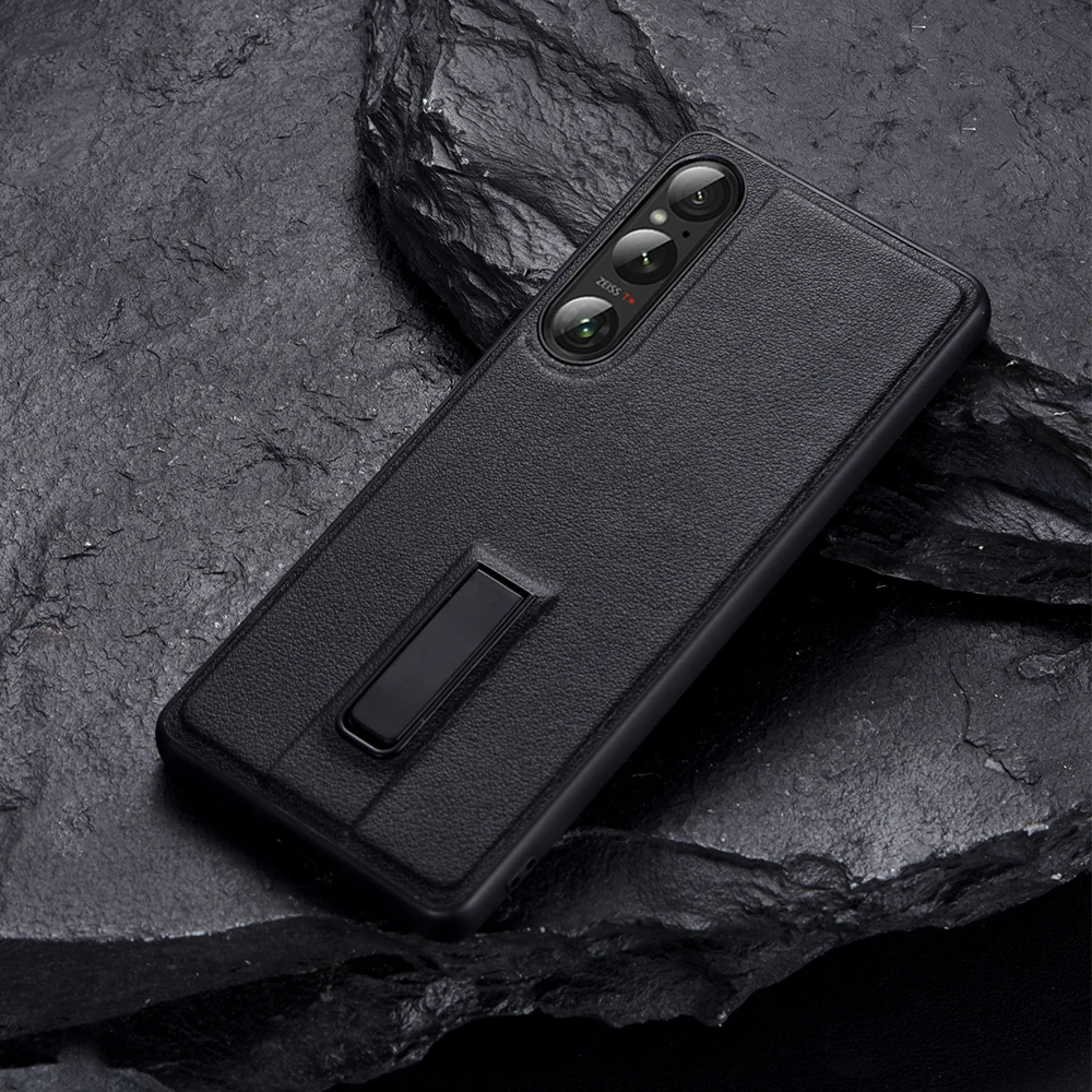 Leather Case for Sony Xperia 1 VI Invisible Bracket Stand Holder Luxury Hard Protection Phone Cover SonyXperia1VI Coque Shell