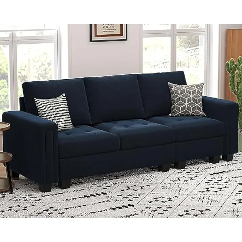 Belffin Velvet Modular Sofa Couch 3 Seater Sofa Couch for Living Room Blue