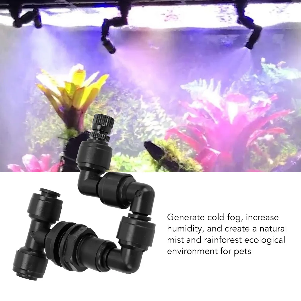 PP Reptile Fogger Black Adjustable Nozzle Aquarium Mist Sprinkler 360° Rotating Fine Mist Spray Misting Nozzle Rainforest Tank