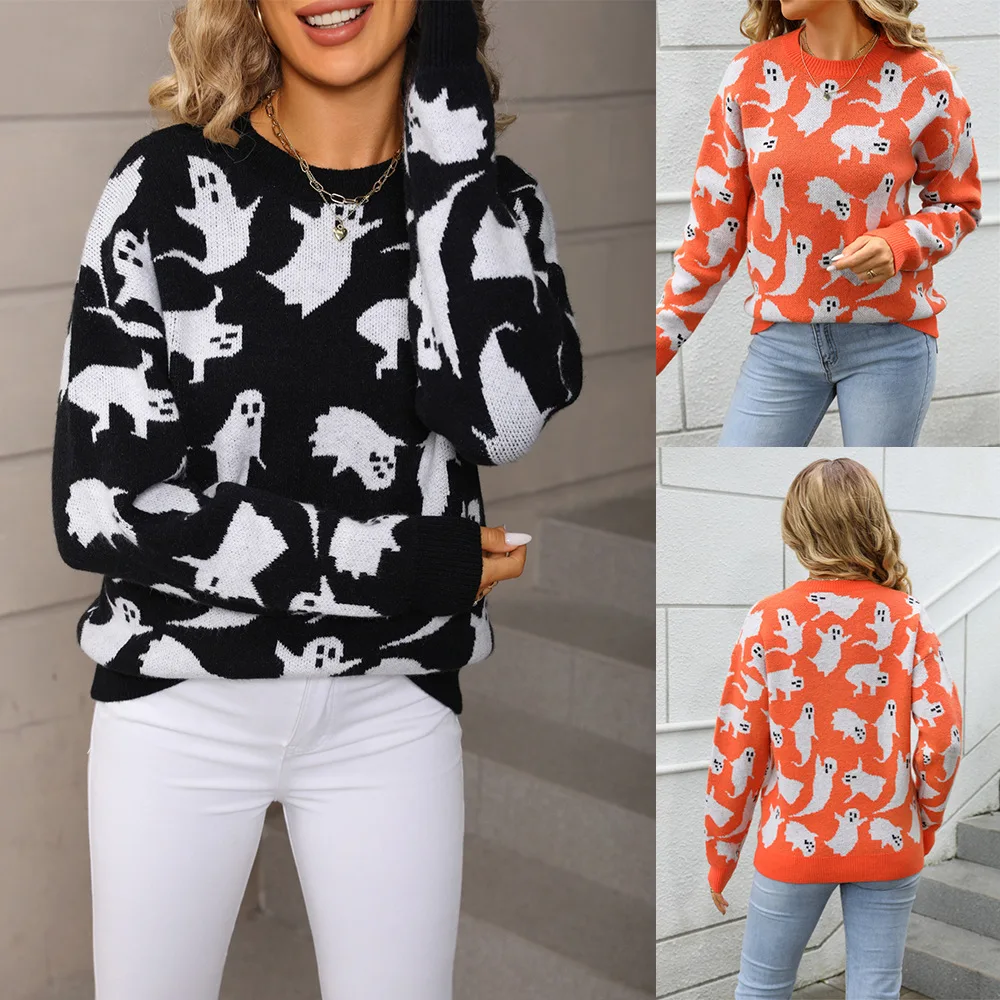 

2025 autumn and winter new Halloween personalized sweater pullover large size knitted sweater