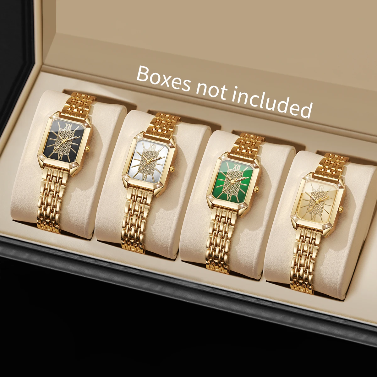 4pcs/set Women Watch Fashion Casual Square Roman Scale Dial Classic Temperament Elegant Quartz Bracelet Watch(Box not included)