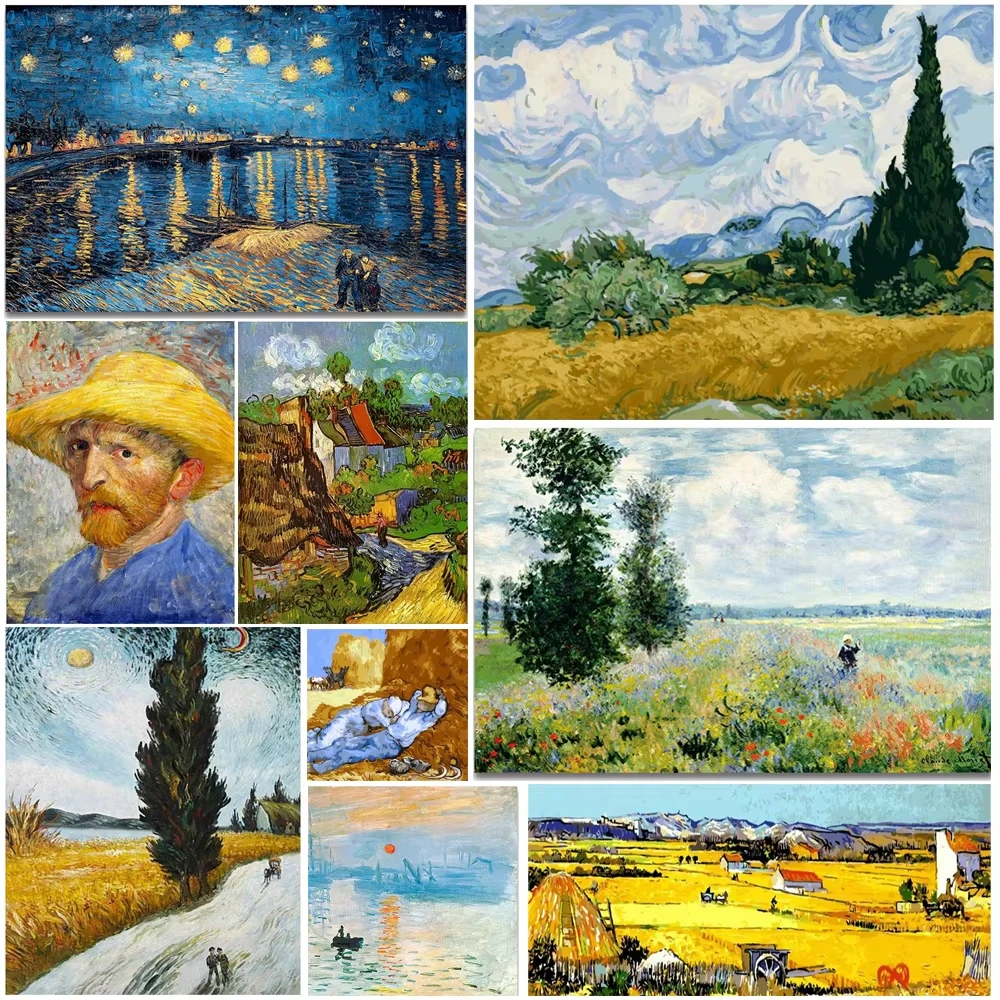 5D DIY Diamant-Malerei-Set Van Gogh Sternenhimmel Iris Kunst Vollbohr-Strass-Mosaik Wanddekoration Bastelset Geschenk für Zuhause