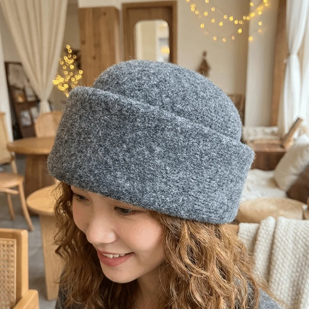 Elegant Structured Knitted Pillbox Hat Skin-friendly Windproof Beret Non-slip Warm Fedora Hat Dinner