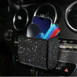 Car Storage Box Diamond-encrusted Car Air Conditioning Outlet Storage Multi-functional Leather Full Diamond Bag Auto Accessories