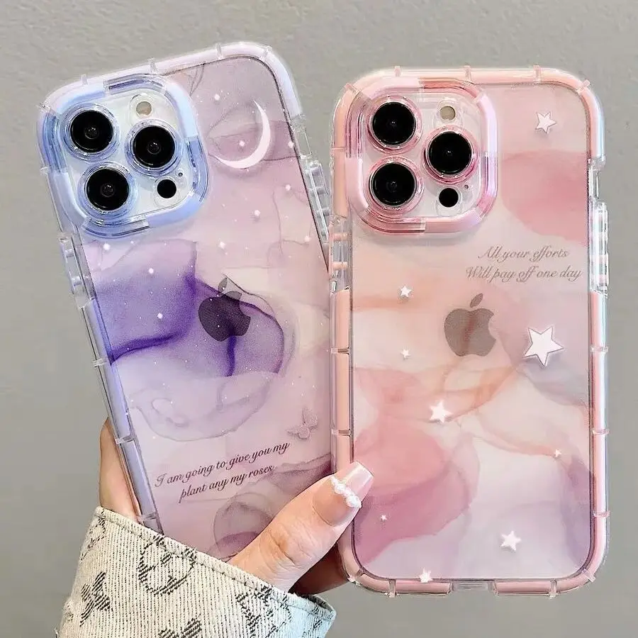 Luminous Bumper Case para iPhone, Rosa, Roxo, Dream Starry Sky, Clear, à prova de choque, Capa macia, 11, 12, 13, 14, 15 Pro Max, XS, XR, X, 14 Mais