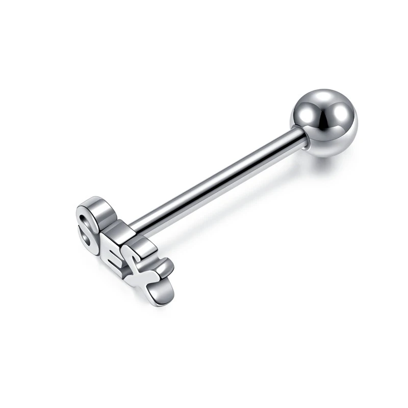 WKOUD 16G Tongue Percing Labret Bar Lip Ring Stainless Steel Sex Blasting Leveraged Tongue Rings Sexy Body Piercing Jewelry
