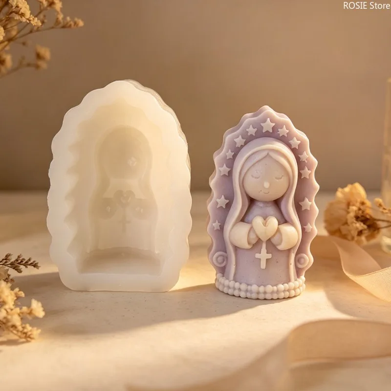 2D Virgin Mary Silicone Mold Praying Girl DIY Aromatherapy Plaster Crafting Tools Angel Mold Silicone Candle Making Supplies