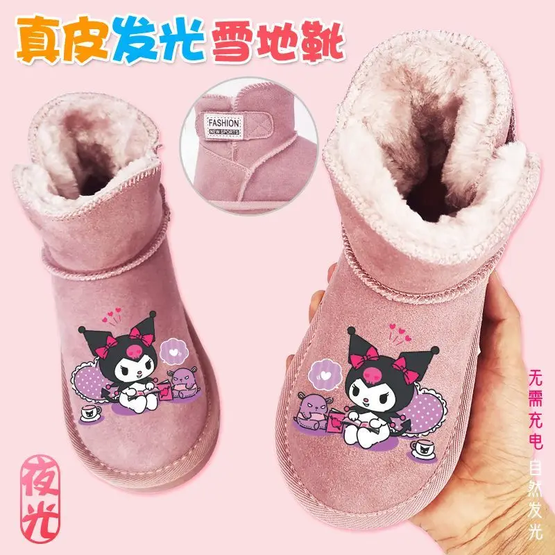 

Kawaii Kuromi My Melody Cinnamoroll Sanrio, детские милые хлопковые теплые ботильоны с героями мультфильмов, нескользящие ботинки, обувь для детей