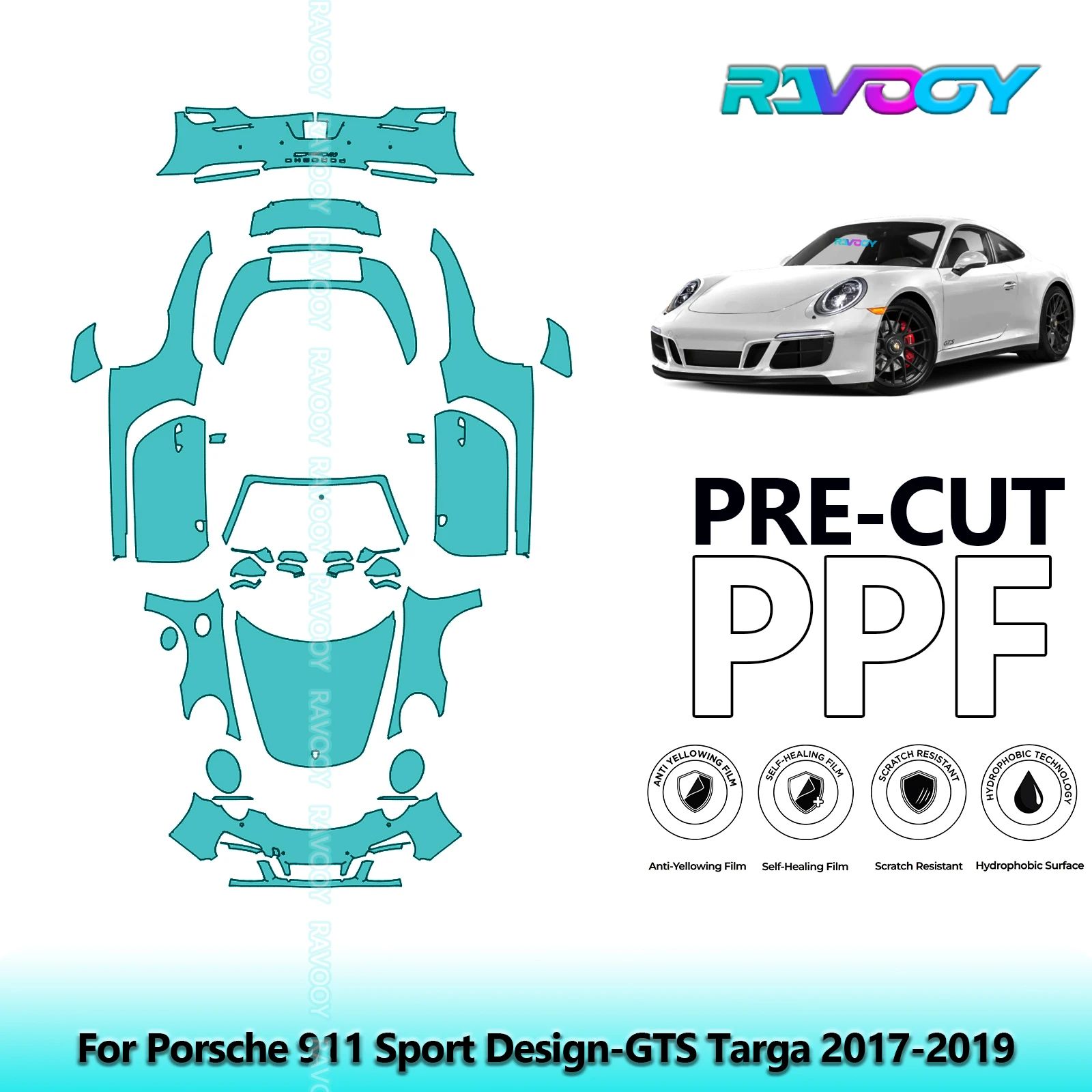 

8.5Mil Precut PPF Paint Protection Film Full Vehicle Clear Bra For Porsche 911 Sport Design-GTS Targa 2017-2019