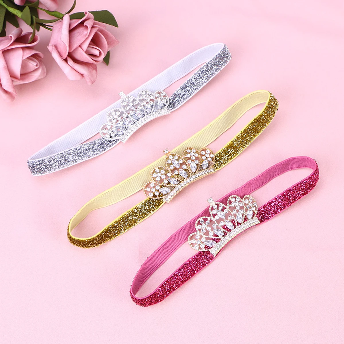 

Rhinestone Crown Hairband Baby Girl Gold Headband Accessories Bows Photography Props Birthday Parties Christmas Gifts Elastic