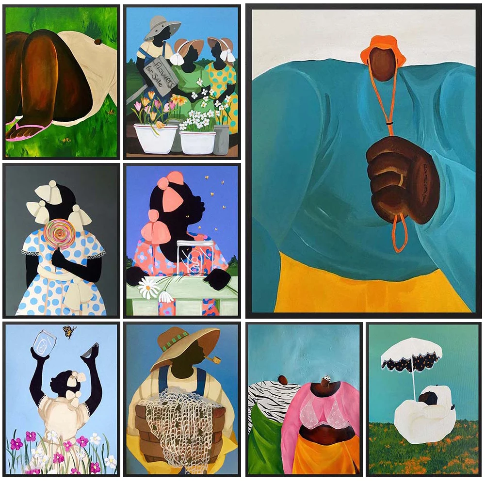 

Cartoon Portrait Abstract Black Girl Prints Poster Wall Art Canvas Painting Home Decor Wall Pictures For Living Room Unframed
