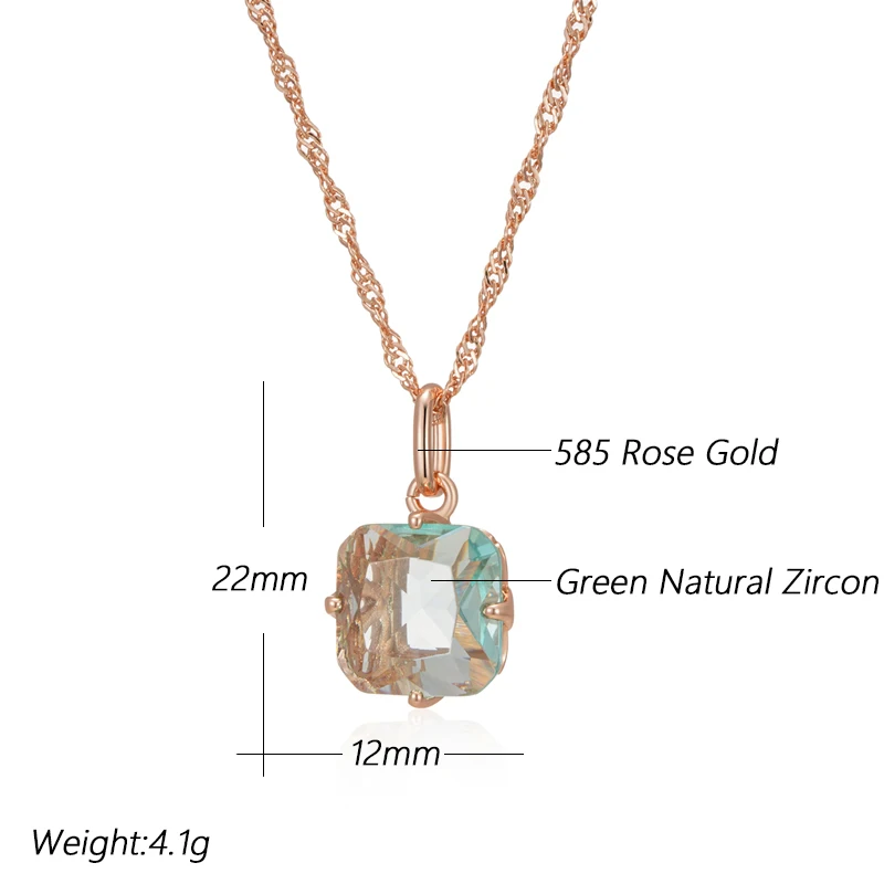 Wbmqda Big Square Light Green Stone Pendant And Necklace For Women 585 Rose Gold Color Fashion Zircon Jewelry Accessories