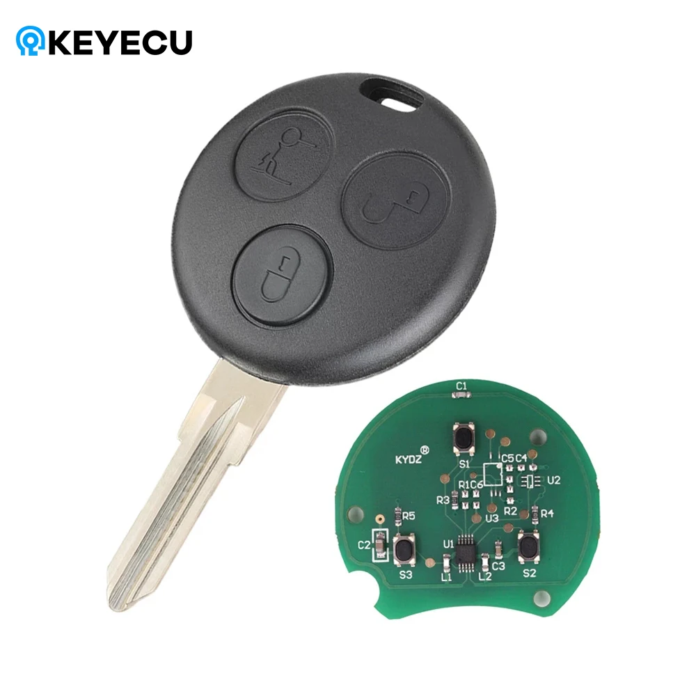 KEYECU untuk Mercedes Benz Kota Pintar Fortwo Forfour Roadster 450 Tombol Remote Fob 3 Tombol 433MHz 2000 2001 2002 2003 2004 2005