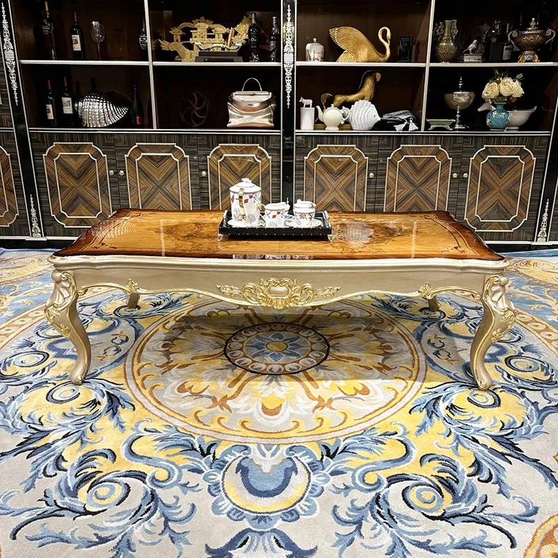 custom.French solid wood large coffee table european luxury carved rectangular large tea table