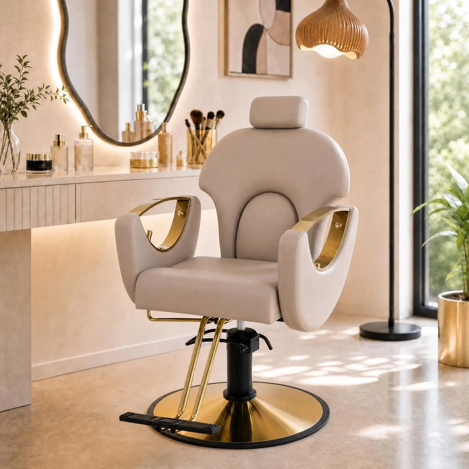 360° Swivel Reclining Salon Barber Chair, Height Adjustable Hair Stylist Chair for Barbershop Beauty Spa, Grey, Customized