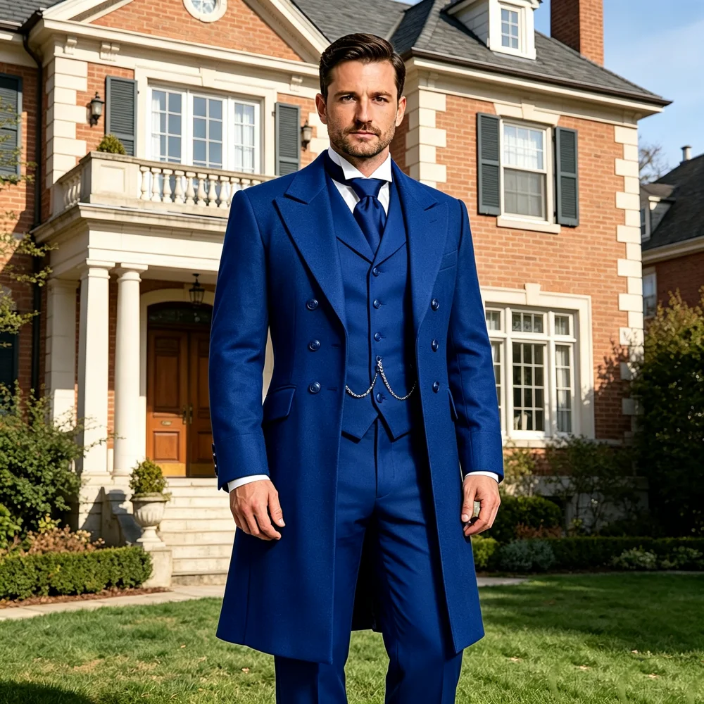 

3 Pieces Long Men Suits for Wedding Groom Tuxedo Tailor Fit Jacket Vest Pants Set for Prom Banquet Formal Party Guest 2026