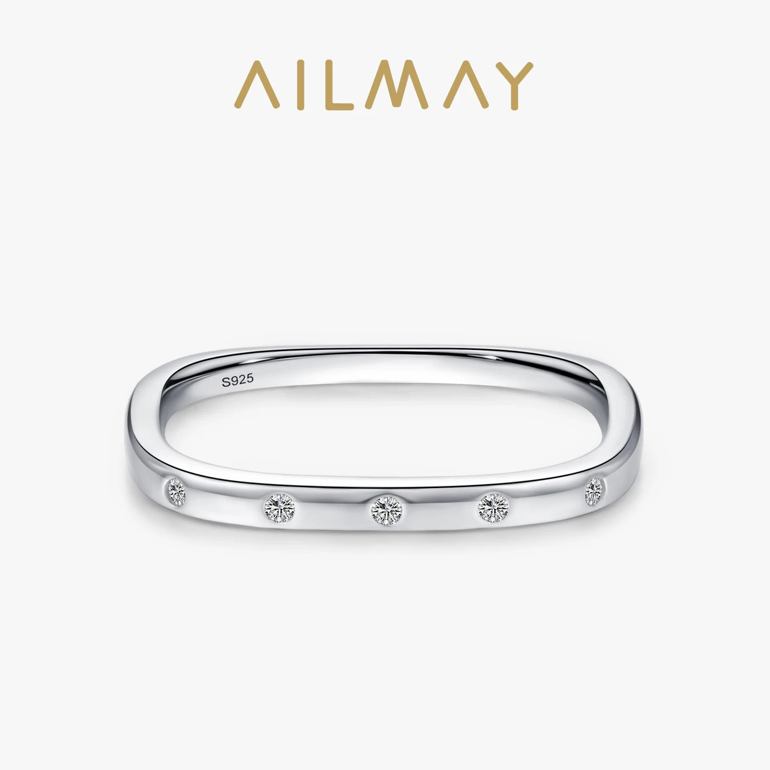 

Ailmay 925 Sterling Silver Unique Fashion Sparkling CZ Square Stackable Finger Ring For Women Wedding Statement Female Jewelry