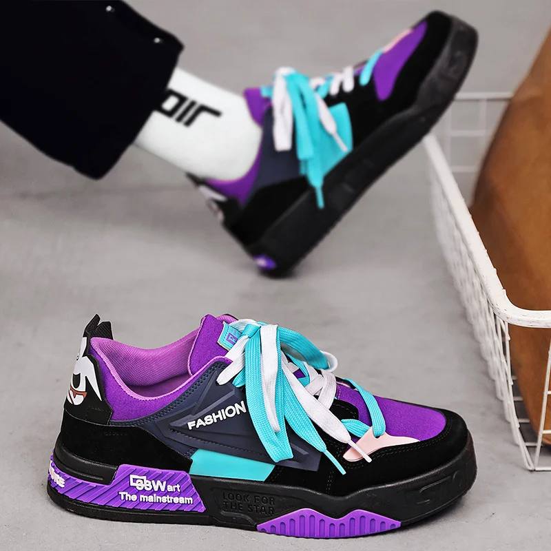 Modne fioletowe męskie designerskie trampki Hip Hop buty deskorolkowe męskie trampki buty sportowe na platformie Zapatillas Hombre