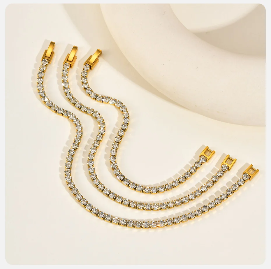 Vnox 4 mm breite weiße Zirkon-Tennisketten-Armbänder für Damen, 17/20/23 cm, silberfarben, goldfarben, Edelstahl-Armband, Schmuck, Geschenk – Detail 5