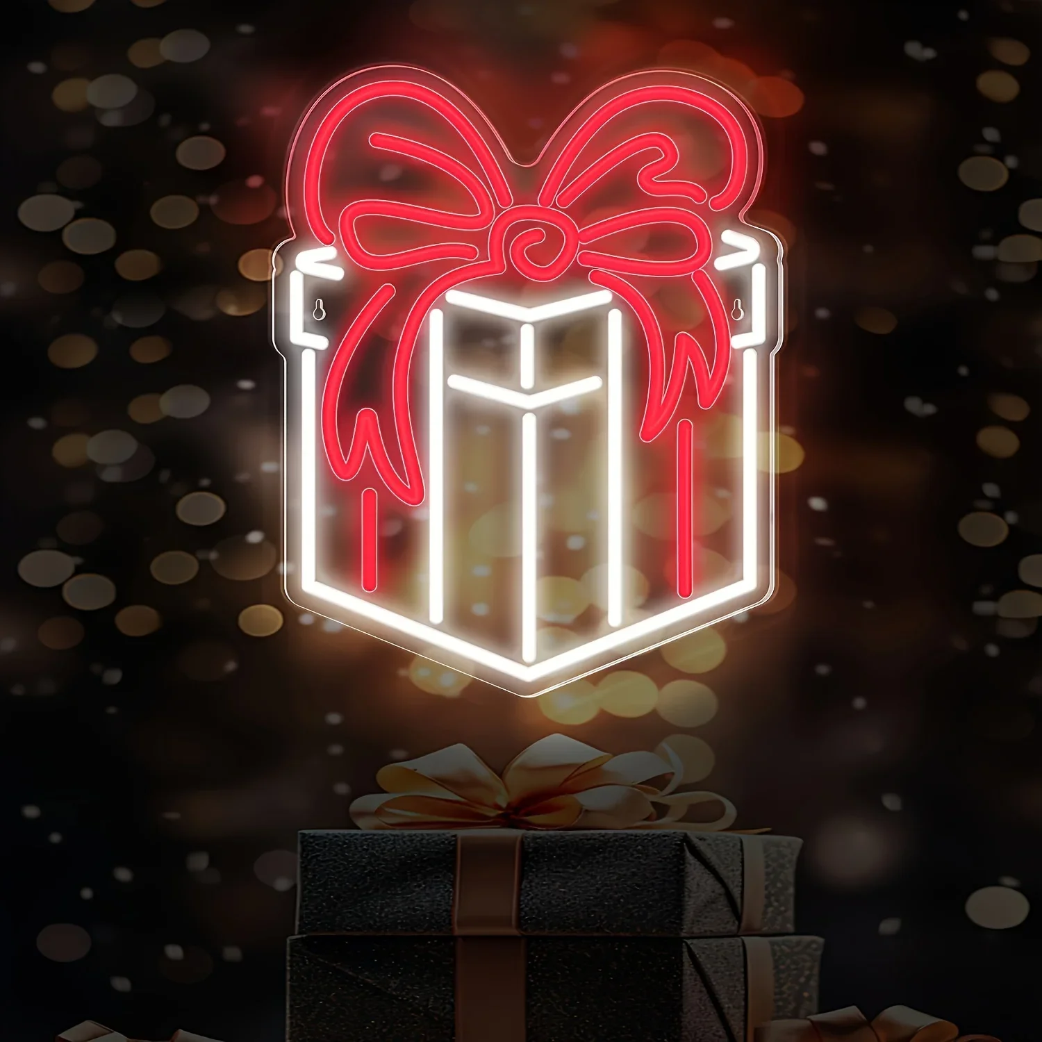 LED Neon Light Sign Christmas Gift Box Neon Sign for Party Bar Bedroom Restaurant Shop Wall Mount Decor Dimmable USB-Powered